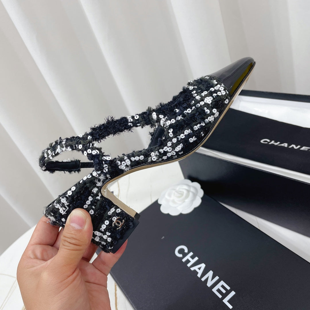 CC 26s High-Heel Slingbacks 65 Mm In Black Mix White Tweed