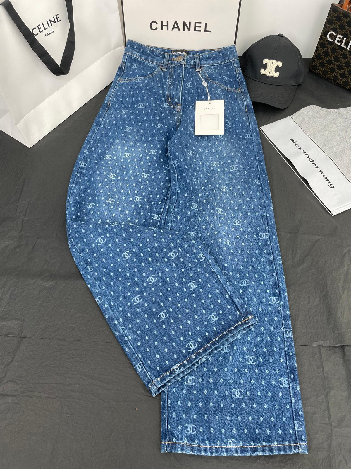 CC Polka Dot Double C Wide-Leg Straight-Leg Jeans 344167
