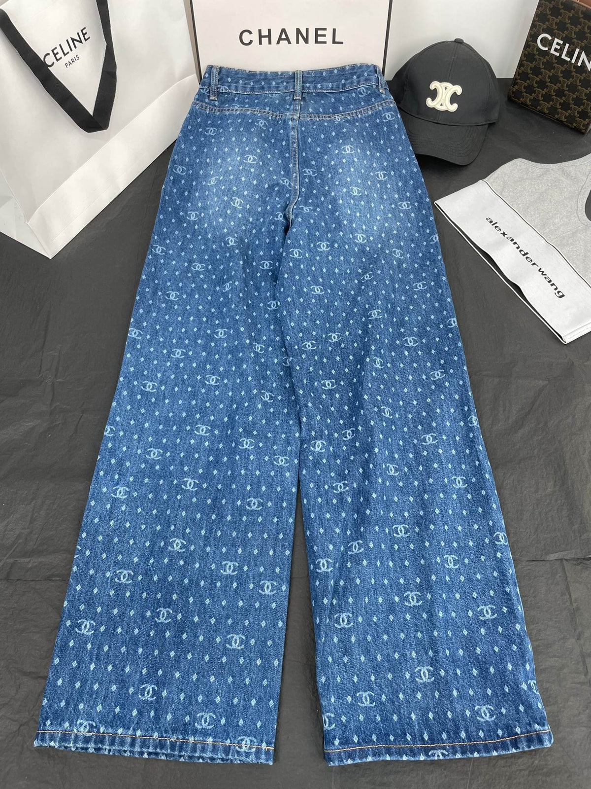 CC Polka Dot Double C Wide-Leg Straight-Leg Jeans 344167