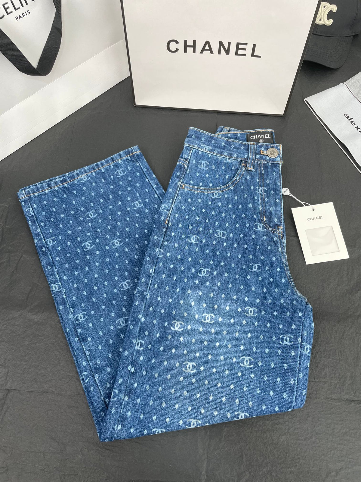 CC Polka Dot Double C Wide-Leg Straight-Leg Jeans 344167