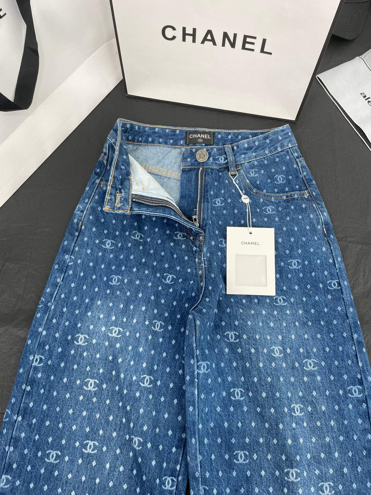 CC Polka Dot Double C Wide-Leg Straight-Leg Jeans 344167