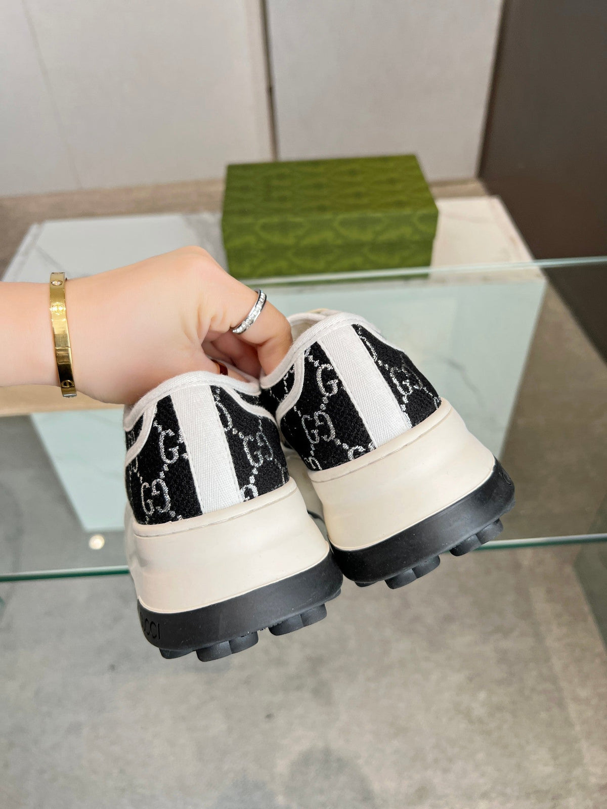GG Low Top Sneakers 50mm Black White Monogram Canvas 457435