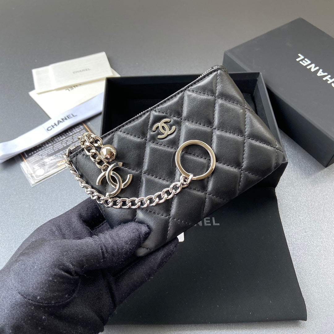 CC A50168 Keyring Cardholder Black Sheepskin Sliver Steel 229703