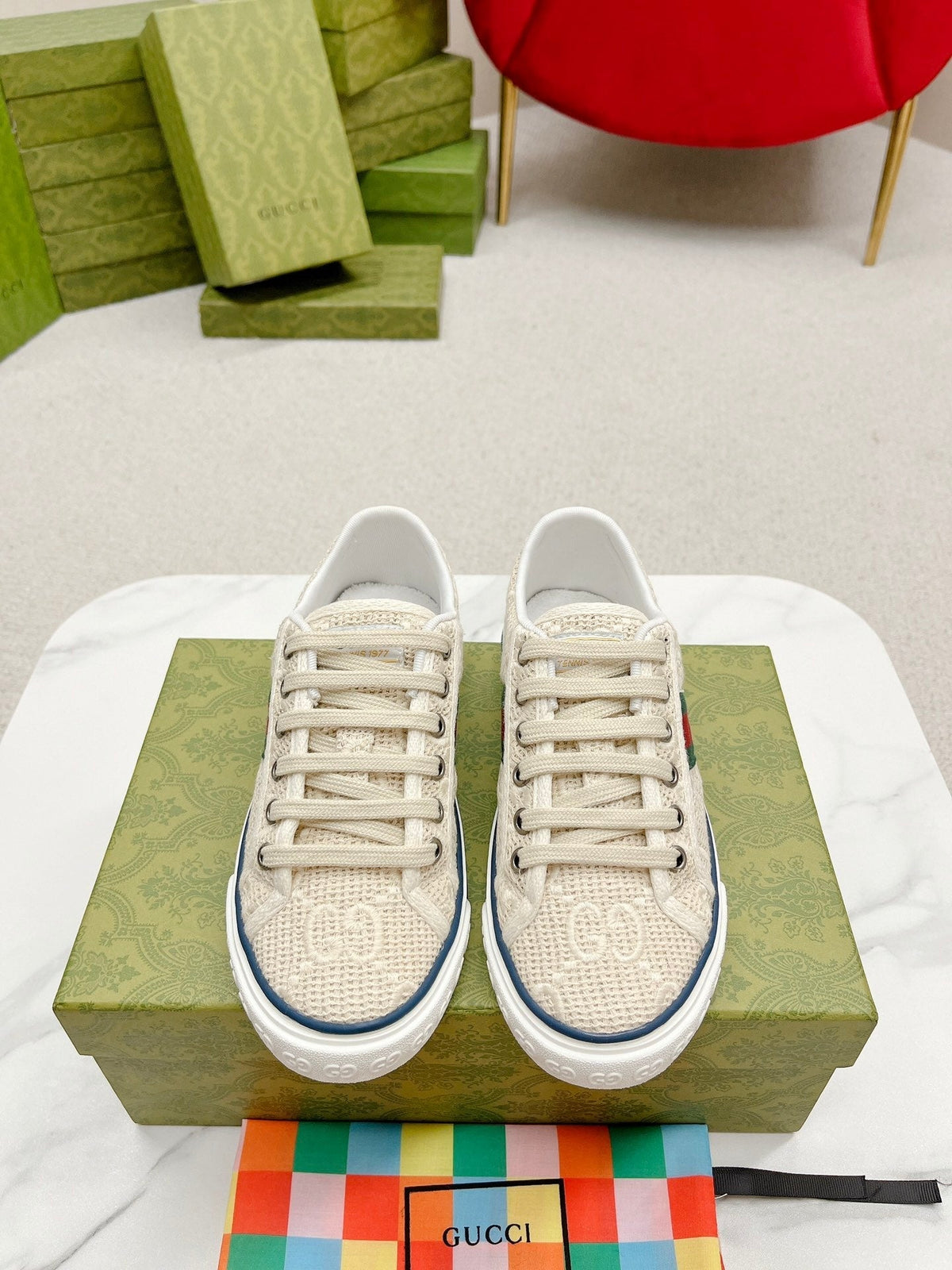 GG Tennis 1977 Sneakers Beige & Ebony Fabric 457436