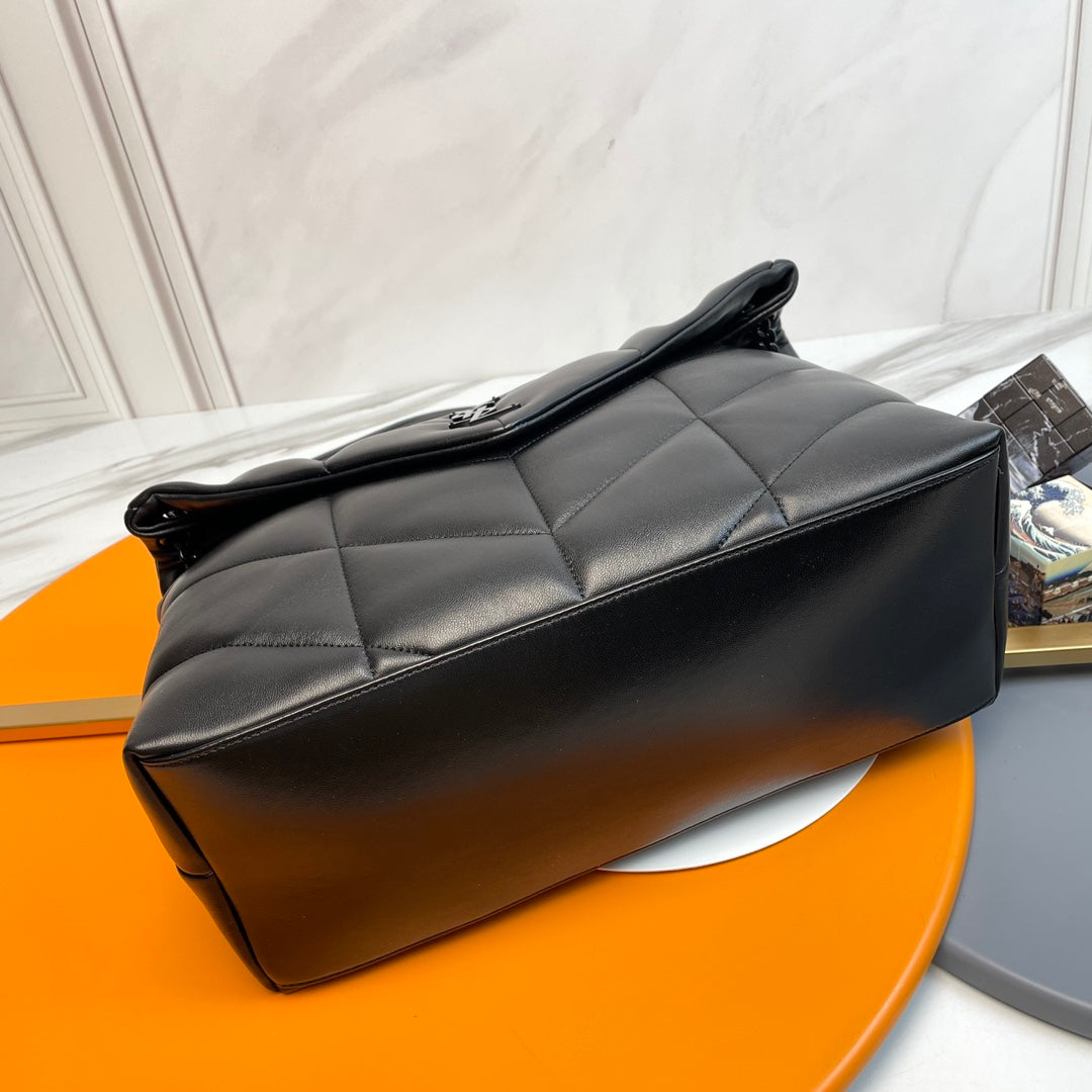 YSL Loulou Puffer Medium Bag 35cm Full Black Glossy Leather