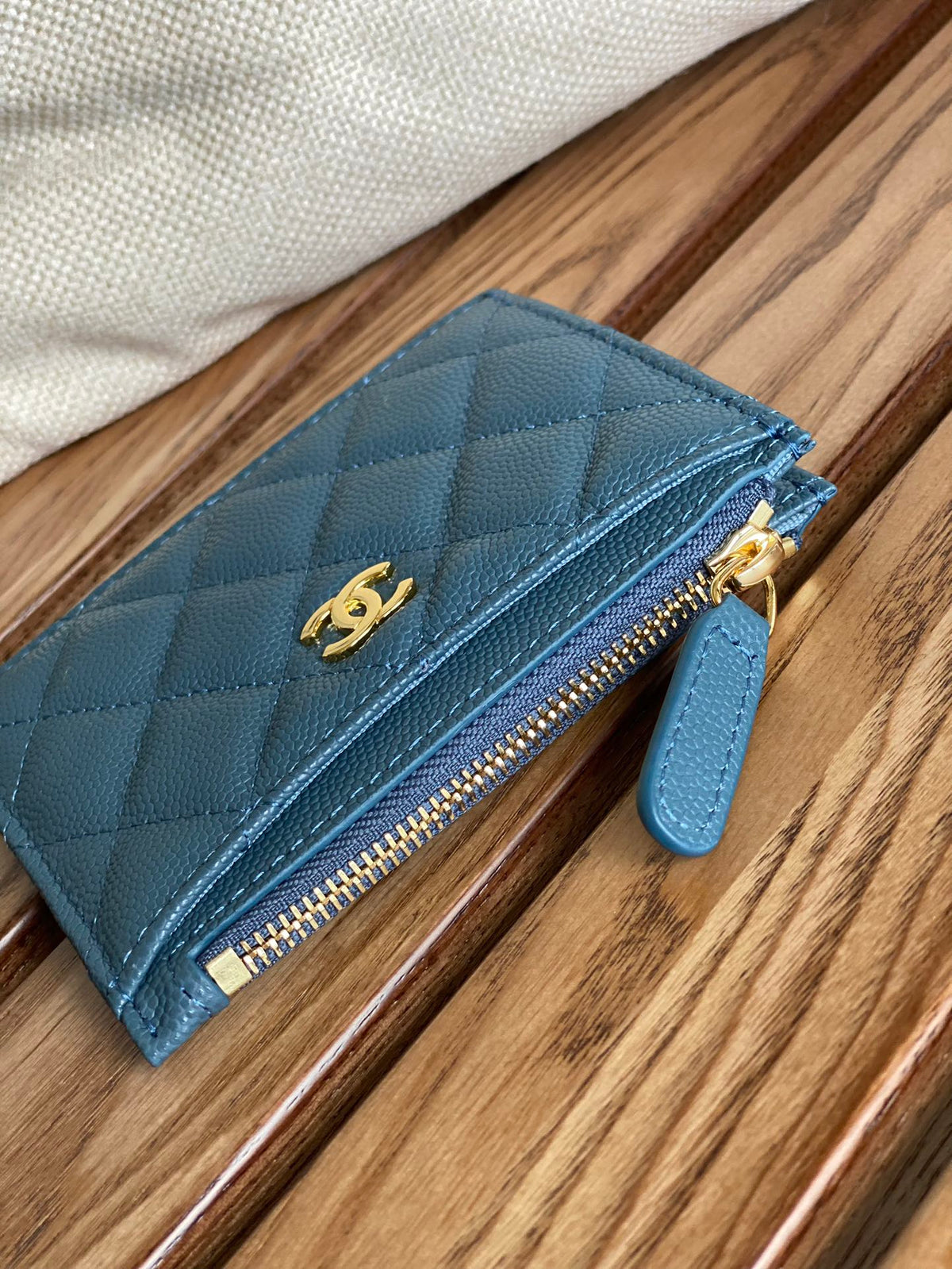 CC A84105 Coin Case Blue Gold Metal Caviar 240741