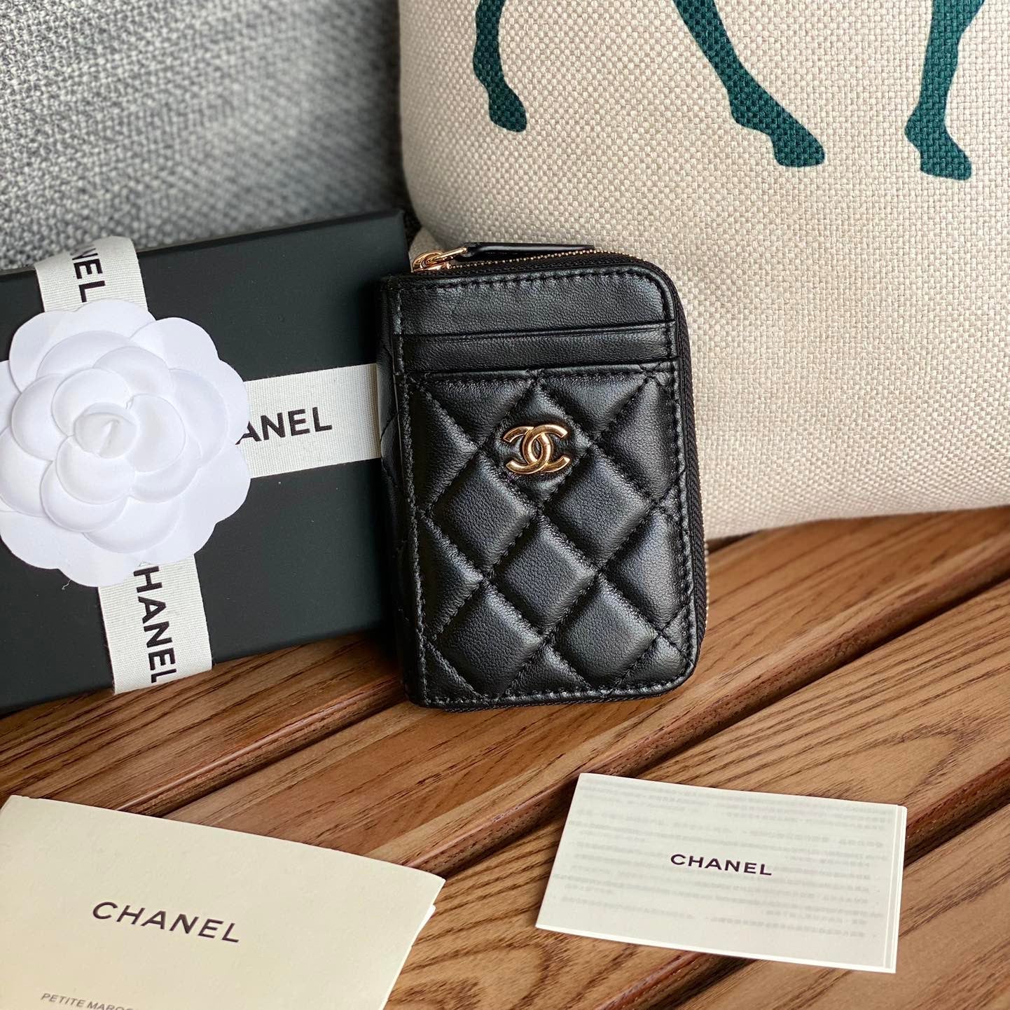 CC 22A Zippy Coin Purse Black Sheepskin GHW 223920