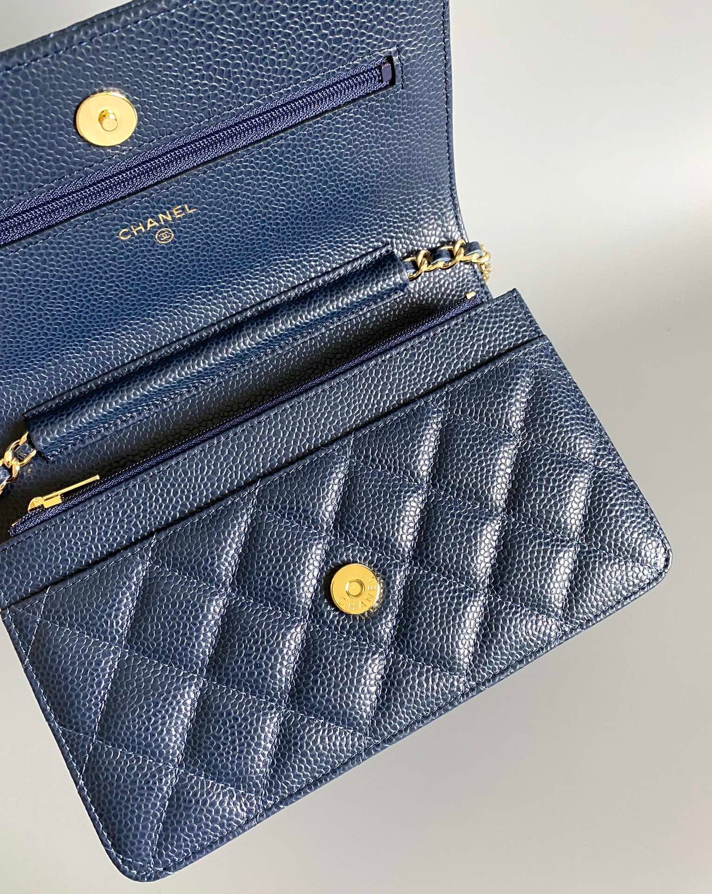CC WOC Fortune Bag Navy Blue Quilted Caviar Leather 223295