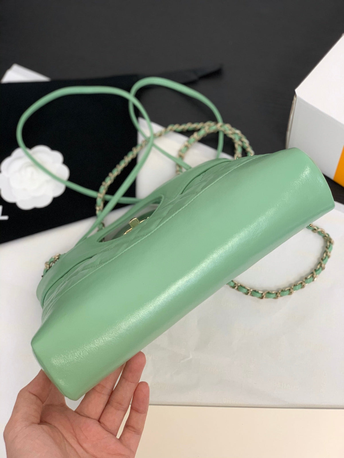 CC 31 Mini Shopping Bag 23cm Mint Green Calfskin