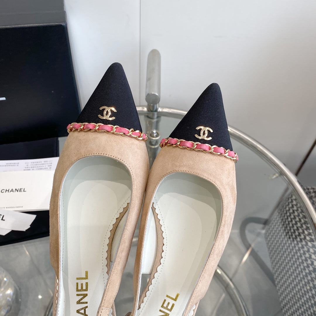 cc slingback pumps 45 beige seude black grosgrain point toe 582852