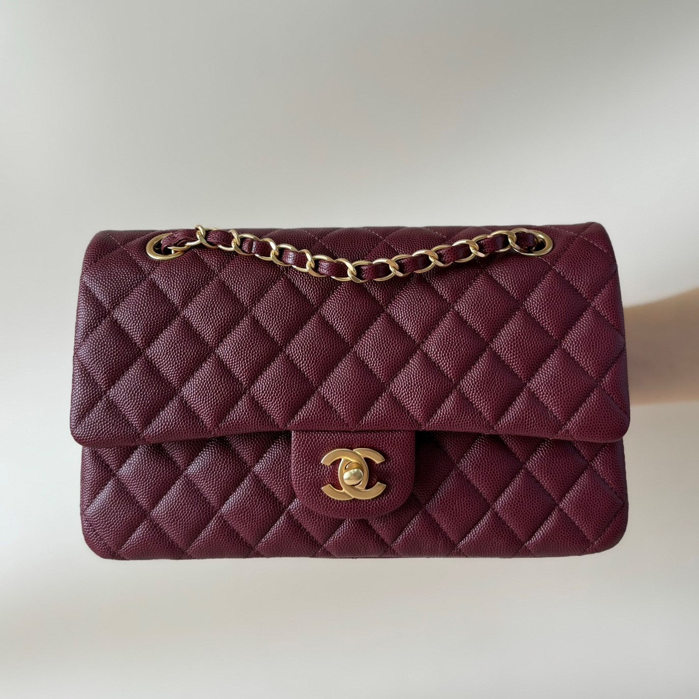 CC Classic Double Flap Bag 25cm Burgundy Caviar Leather