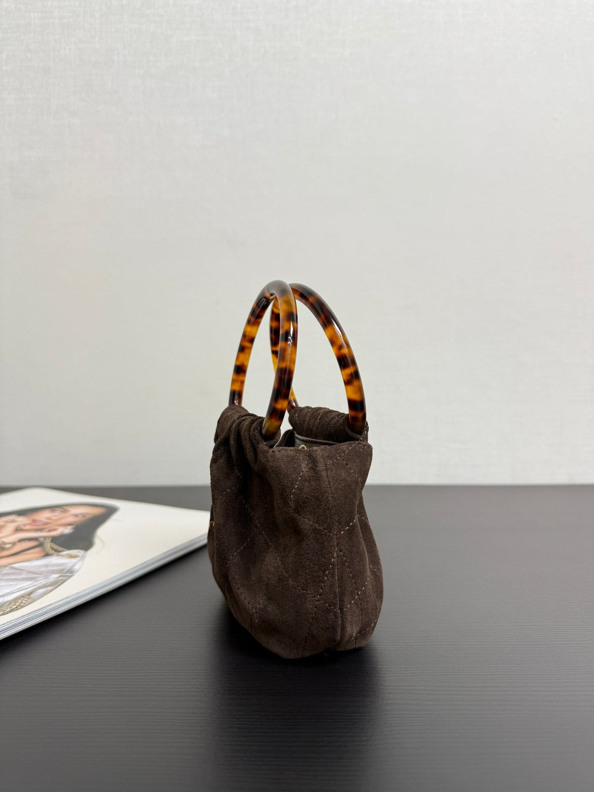 Chanel 2026 Pouch 24cm Chocolate Tortoiseshell Suede Effect Plexi