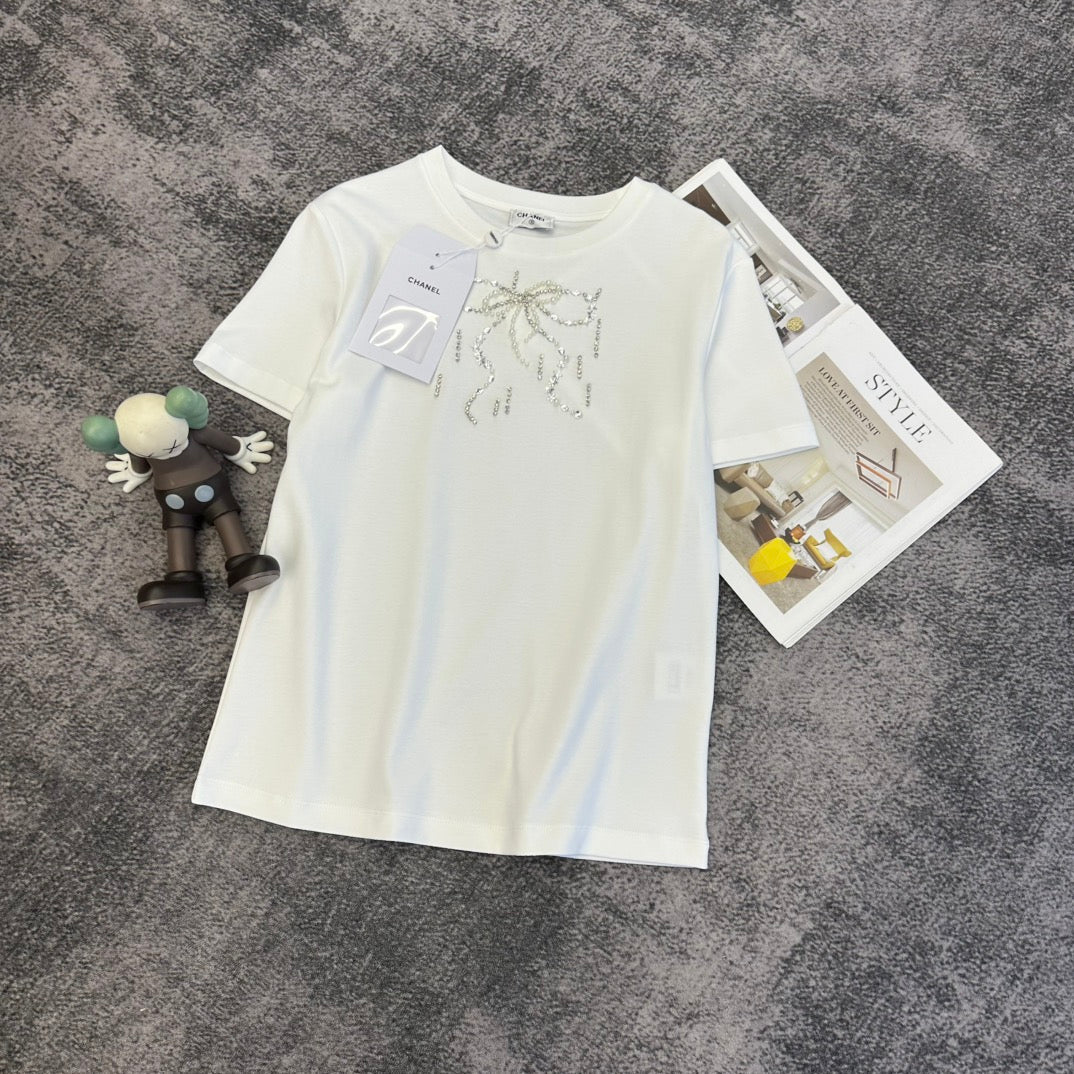 CC SS26 Crystal-Embellished Ribbon T-Shirt Cotton 350640