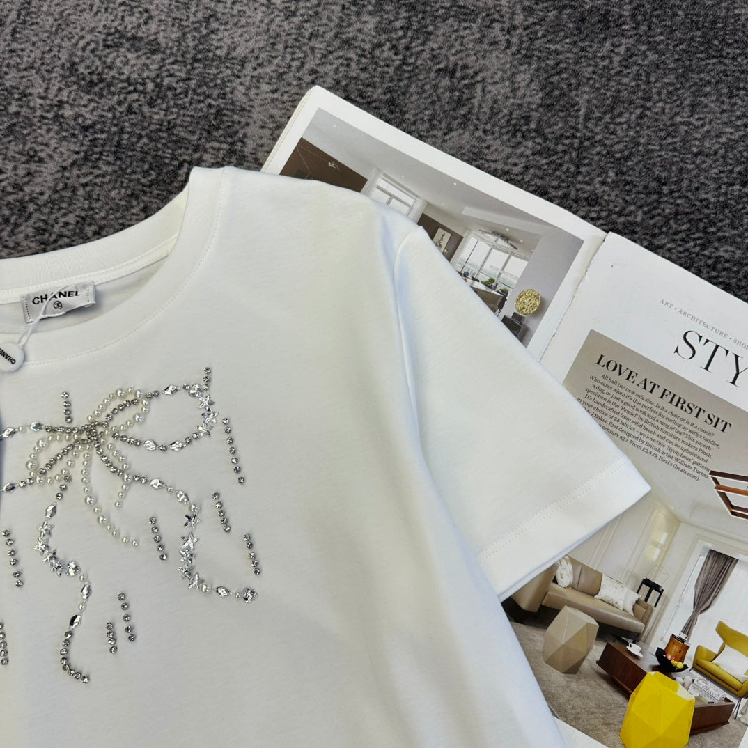 CC SS26 Crystal-Embellished Ribbon T-Shirt Cotton 350640