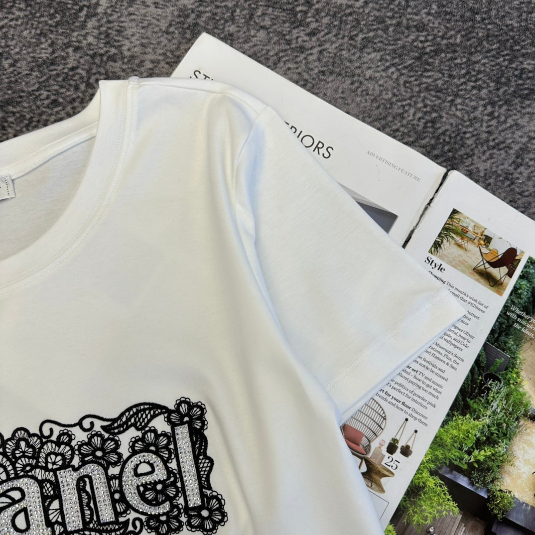 CC SS26 Lace Embroidery Logo T-Shirt Cotton 350573