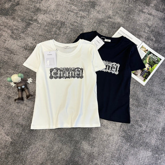 CC SS26 Lace Embroidery Logo T-Shirt Cotton 350573
