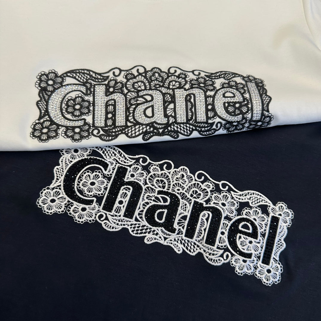 CC SS26 Lace Embroidery Logo T-Shirt Cotton 350573