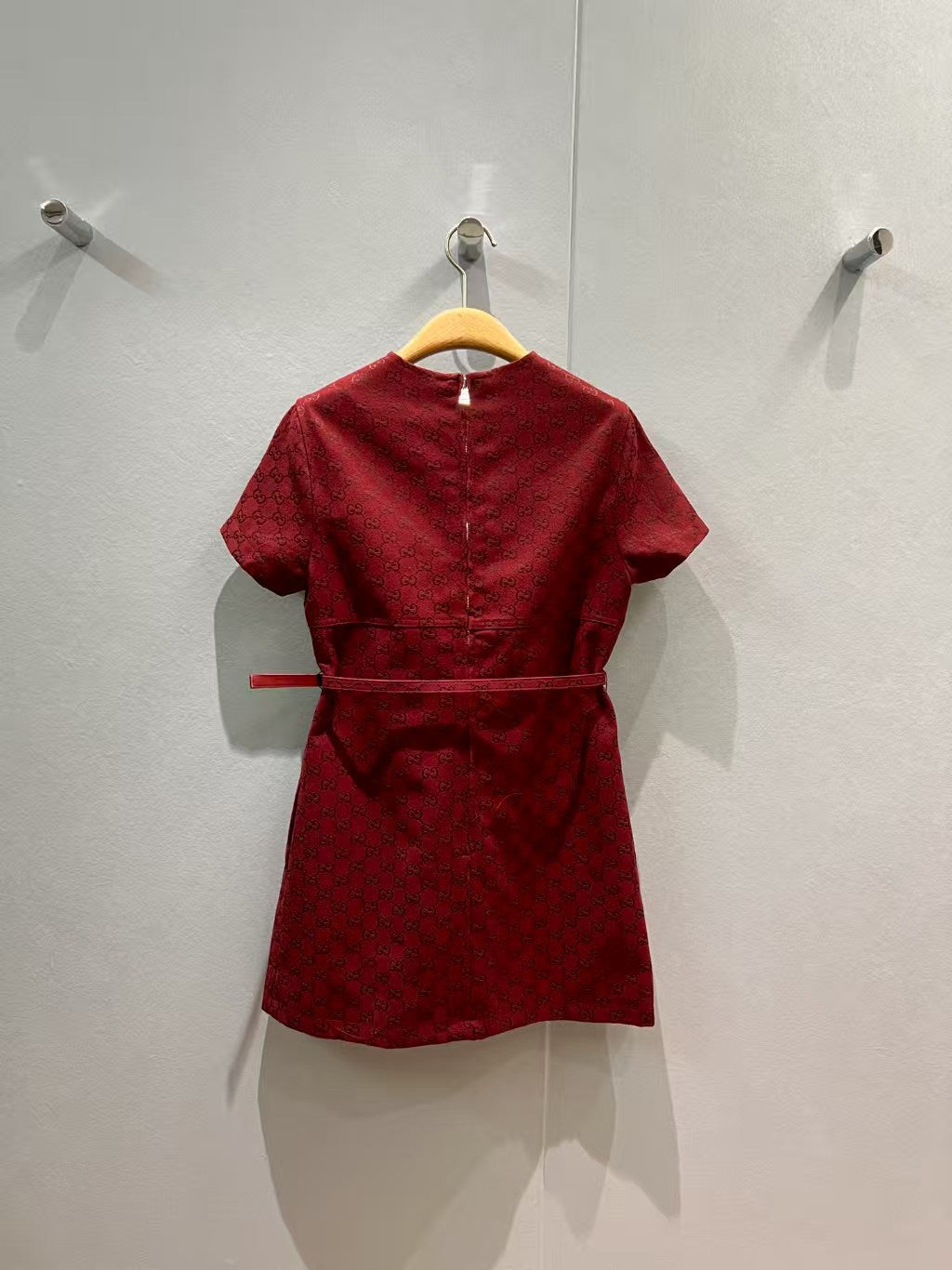 GG 25FW Short Sleeve Red Dress Jacquard