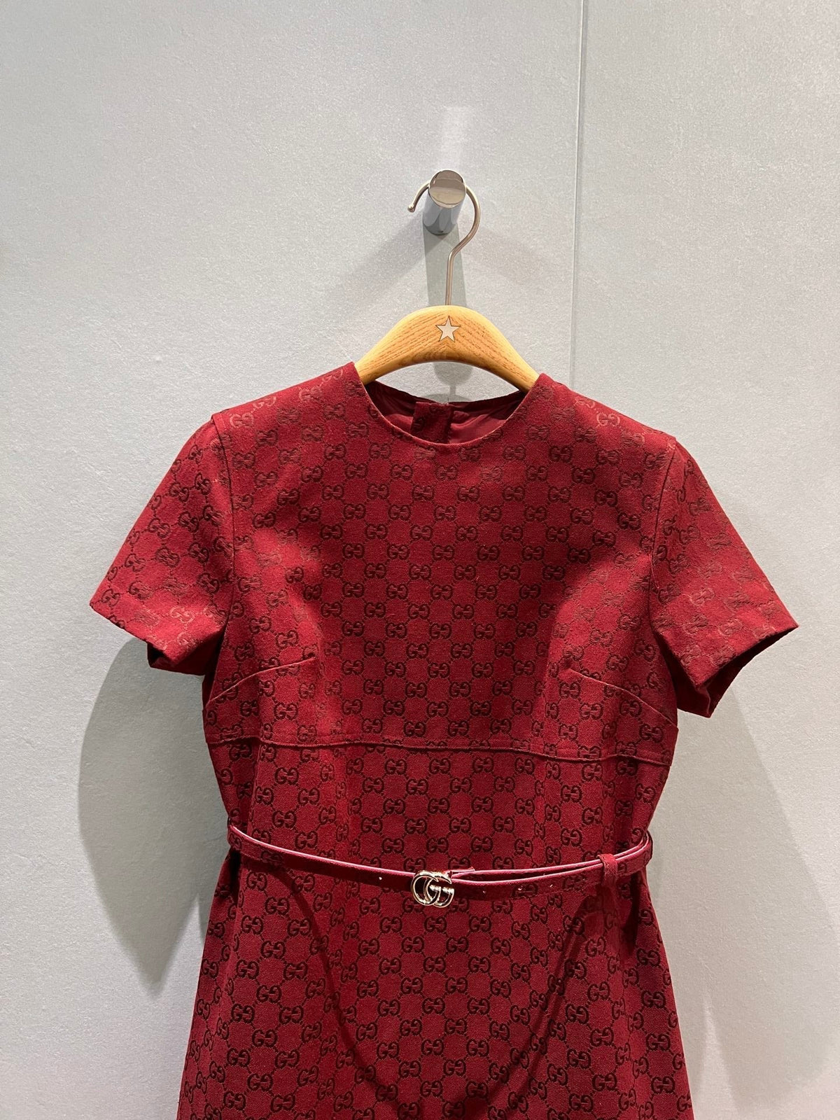GG 25FW Short Sleeve Red Dress Jacquard
