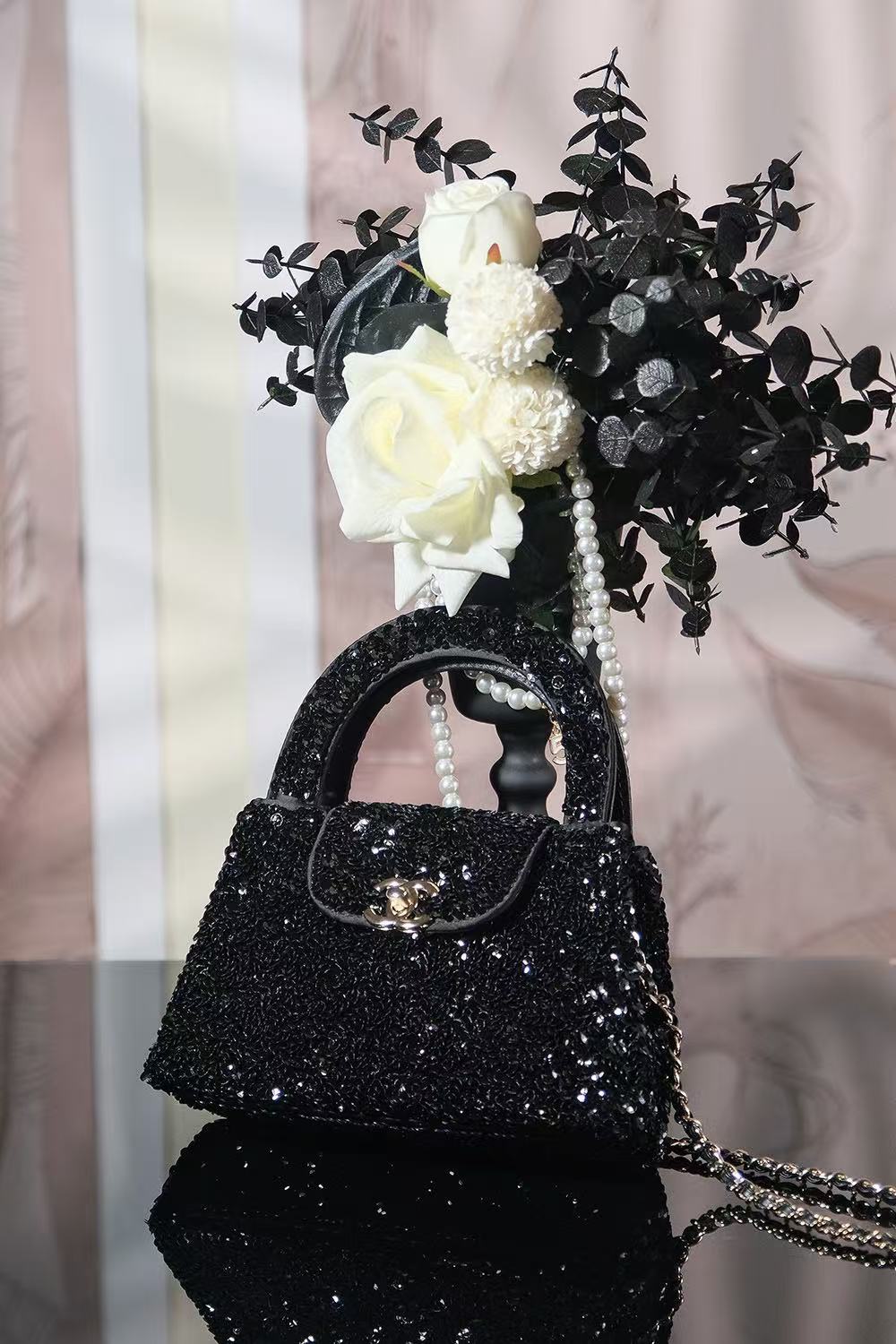 CC 26s Mini Shopping Bag Black Sequin