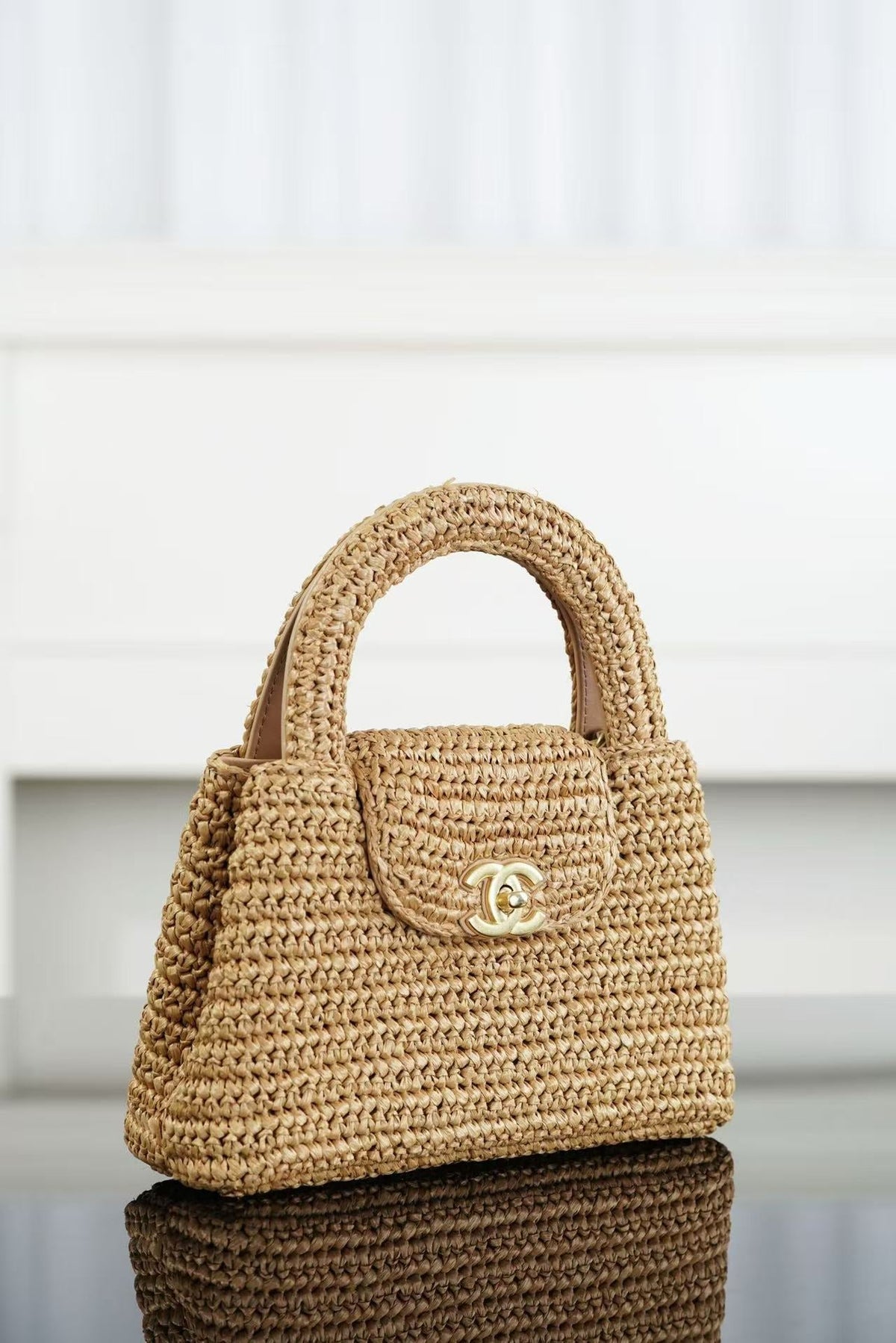 CC 26s Mini Shopping Bag Dark Beige Raffia