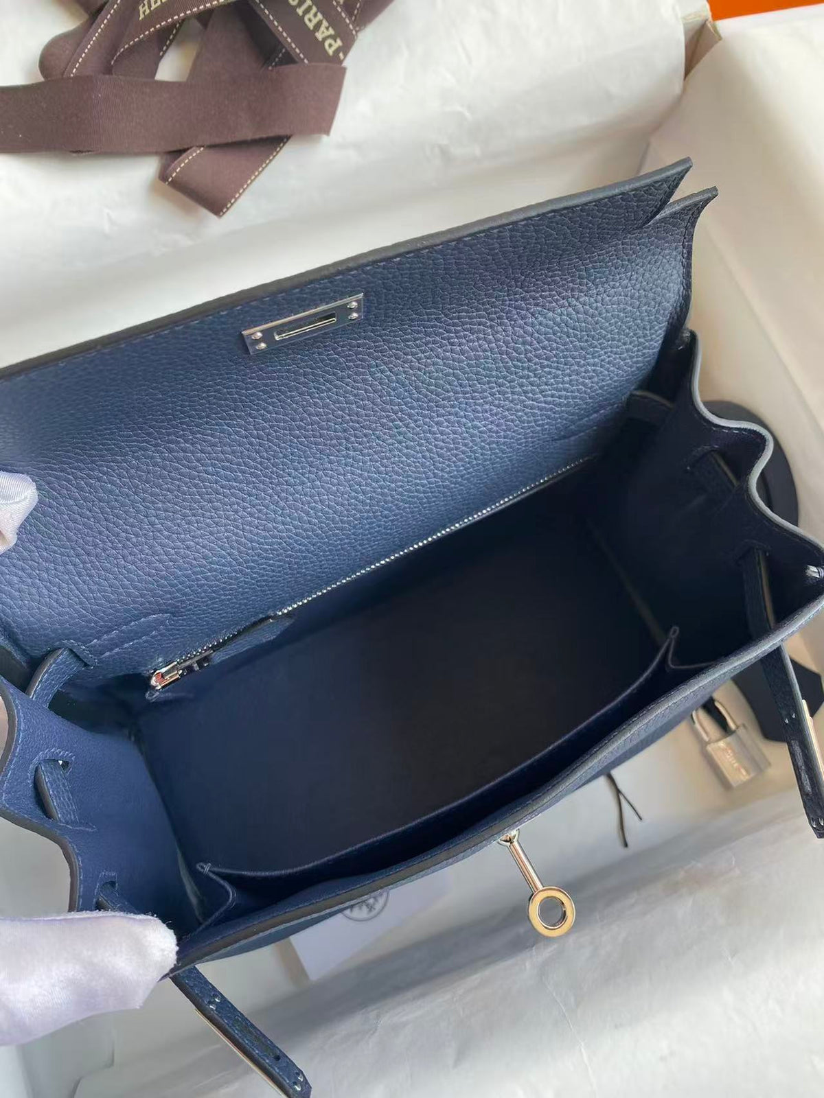 HM Kelly Bag 25cm Dark Blue Togo Leather SHW