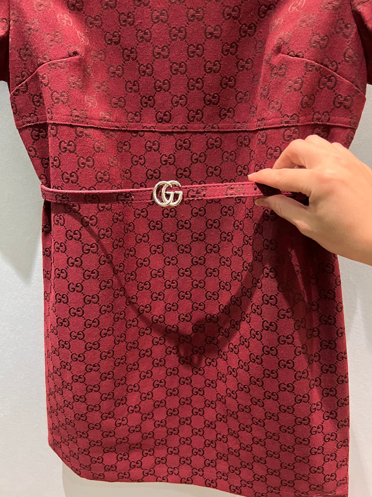 GG 25FW Short Sleeve Red Dress Jacquard