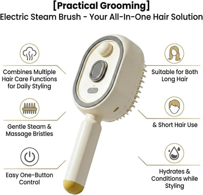2026 New Electric Steam Brush, Electric Steam Brushs for Hair, Rechargeable Steam Hair Straightener with Water Spray, Detangling Steam Brush for Reduce Frizz, Nourishes Hairs (Beige)