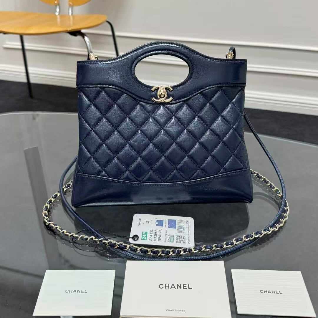 CC 24s31 Mini Shopping Bag 22cm Navy Blue Lambskin