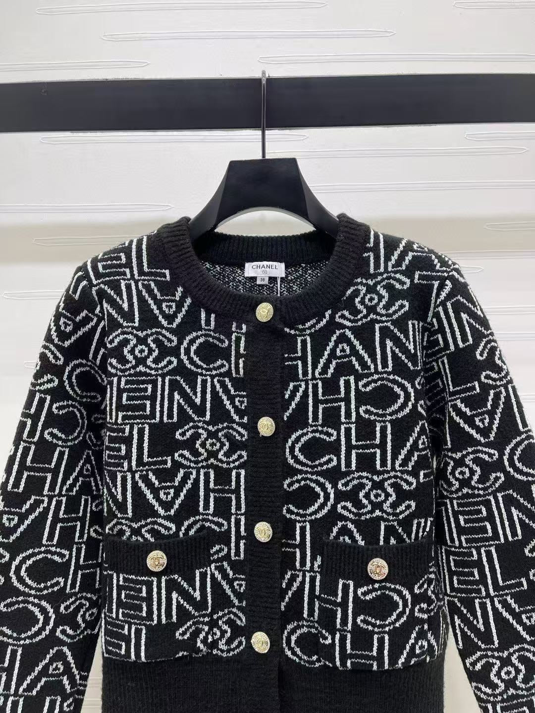 Chanel 2025 Cardigan Black mix White Cashmere 88260