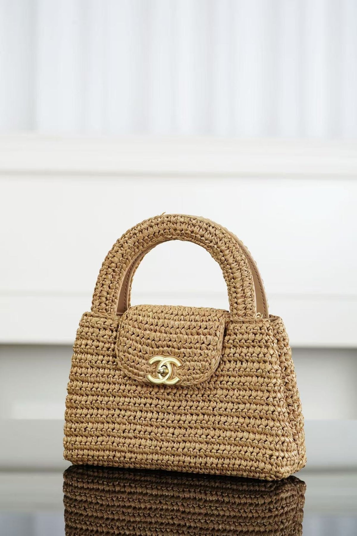 CC 26s Mini Shopping Bag Dark Beige Raffia