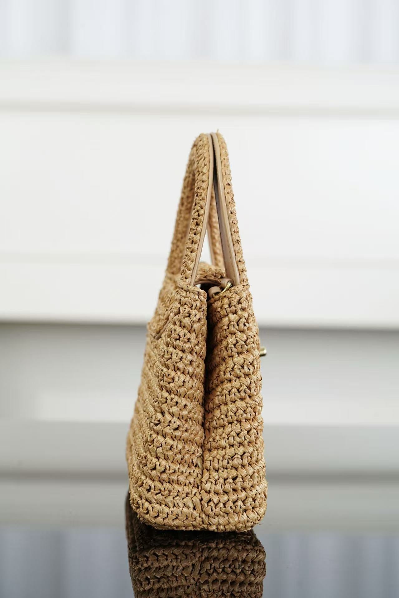 CC 26s Mini Shopping Bag Dark Beige Raffia