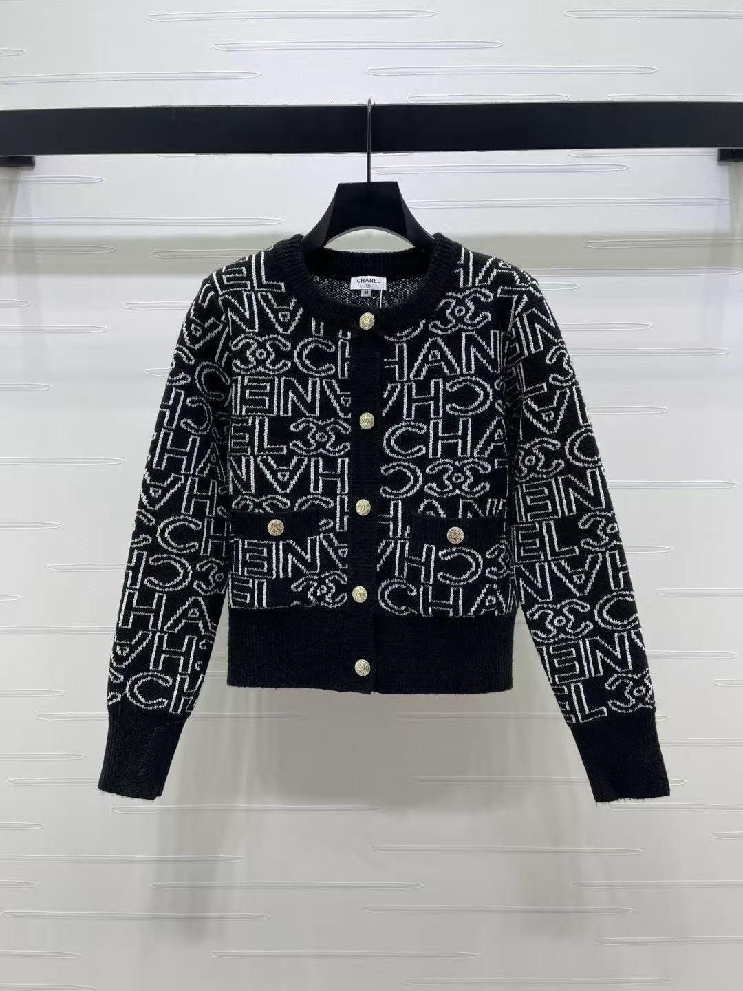 Chanel 2025 Cardigan Black mix White Cashmere 88260