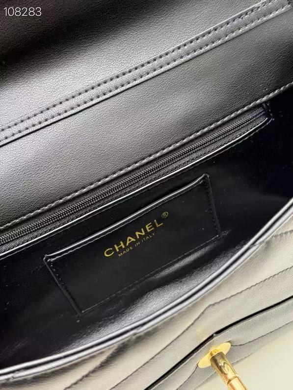 CC Large Flap Bag With Handles Black Goat Leather