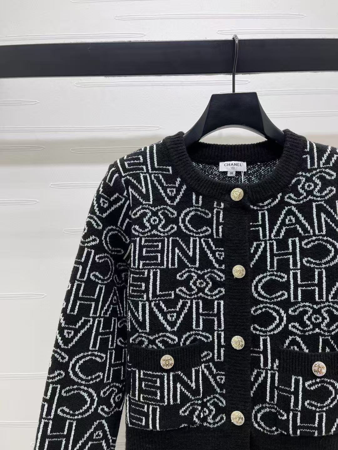 Chanel 2025 Cardigan Black mix White Cashmere 88260