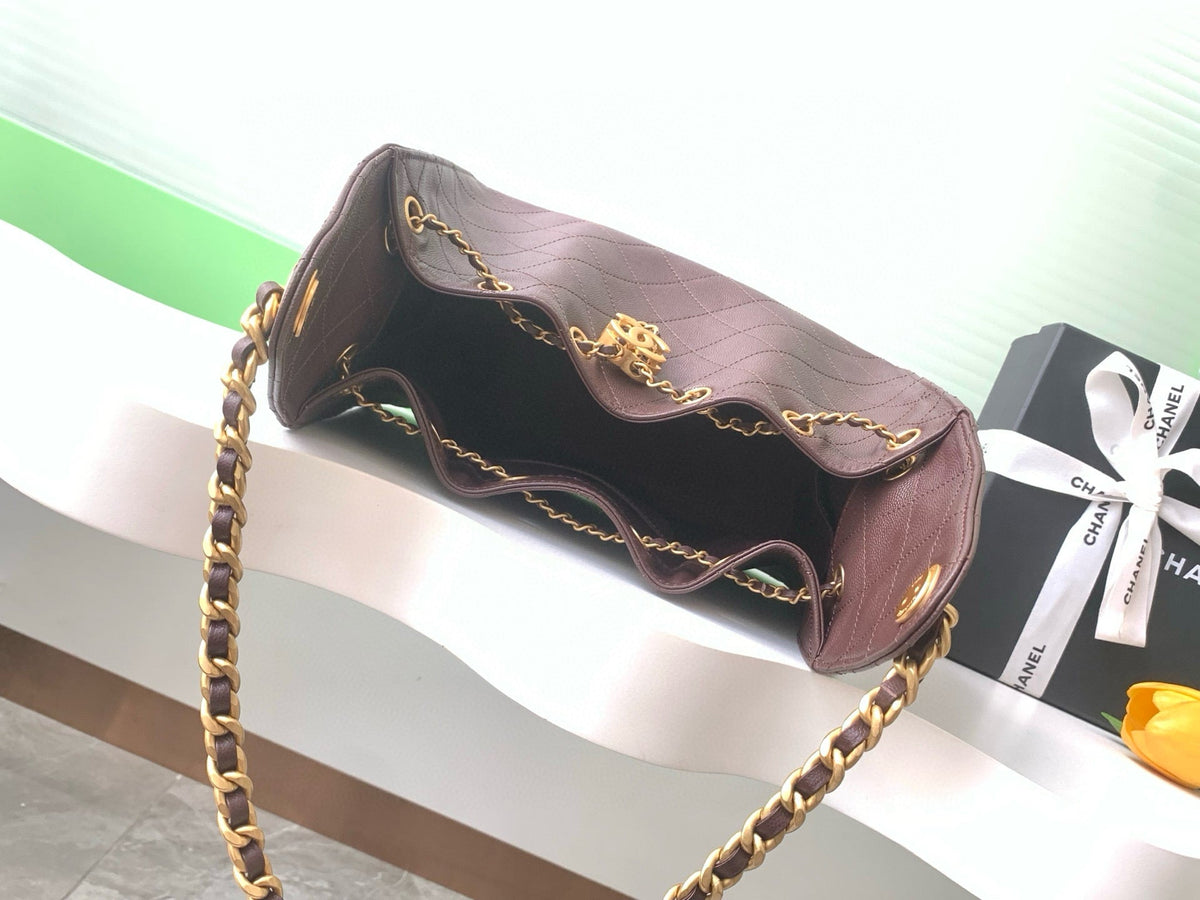 CC 25C Hobo Bag 30cm Dark Brown Grained Calfskin