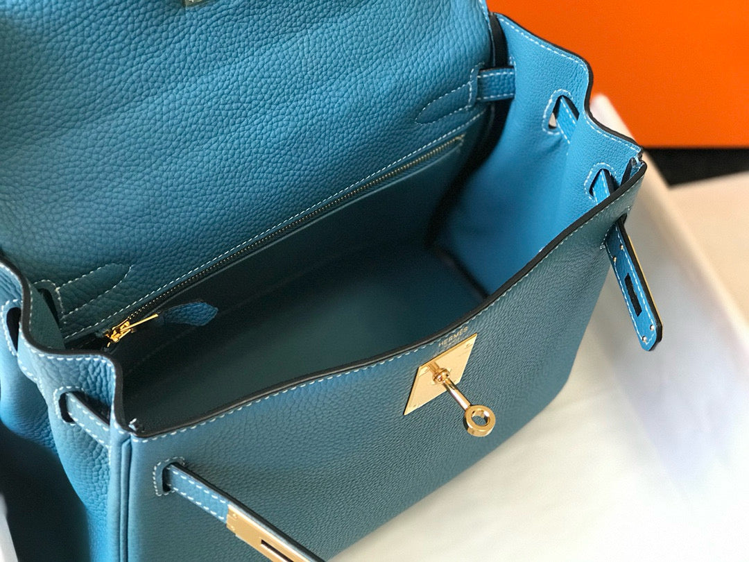 HM Mini Kelly 28cm Blue Jean Togo Leather Gold Hardware