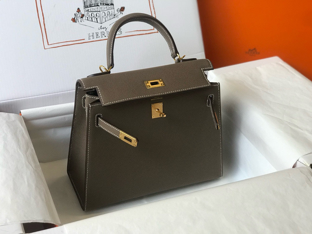 HM KELLY 25 ETOUPE EPSOM LEATHER GOLD HARDWARE