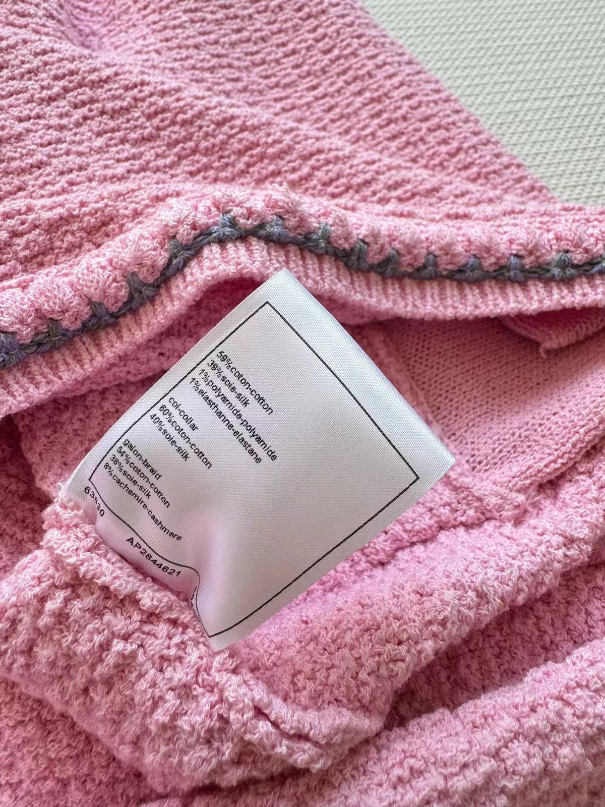 Chanel 25P Long-Sleeve Top Pink Tweed Pearl Buttons