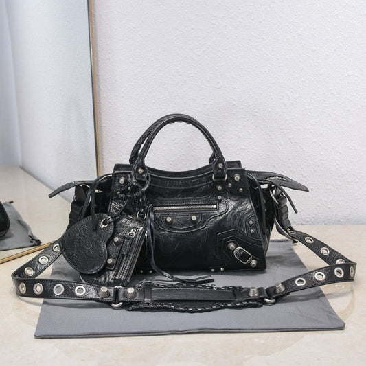 Balenciaga Neo 26cm Cagole City Handbag With Rhinestones Black Patent Calfskin