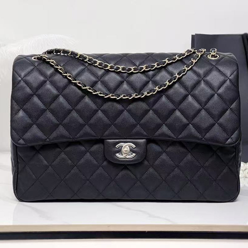 Chanel 40cm Bag Black Silver Lambskin