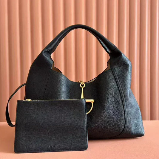 GG Softbit Shoulder Bag 46cm Black Grained Calfskin Gold Hardware