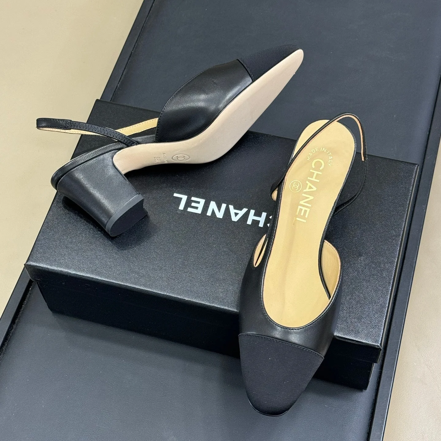 slingbacks black goatskin
