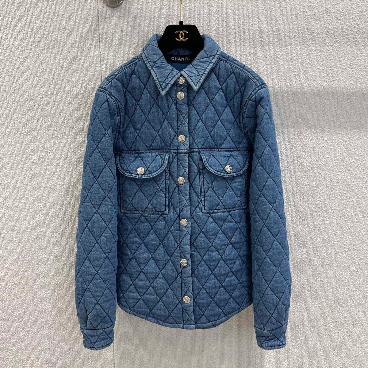 Chanel 2025 Quilted Jacket Blue Denim Fabric