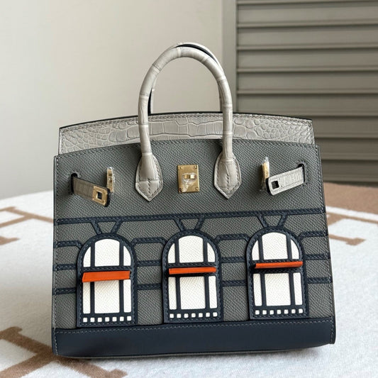 HM Birkin Faubourg 20 Grey & Dark Grey Espom Alligator Embossed Leather