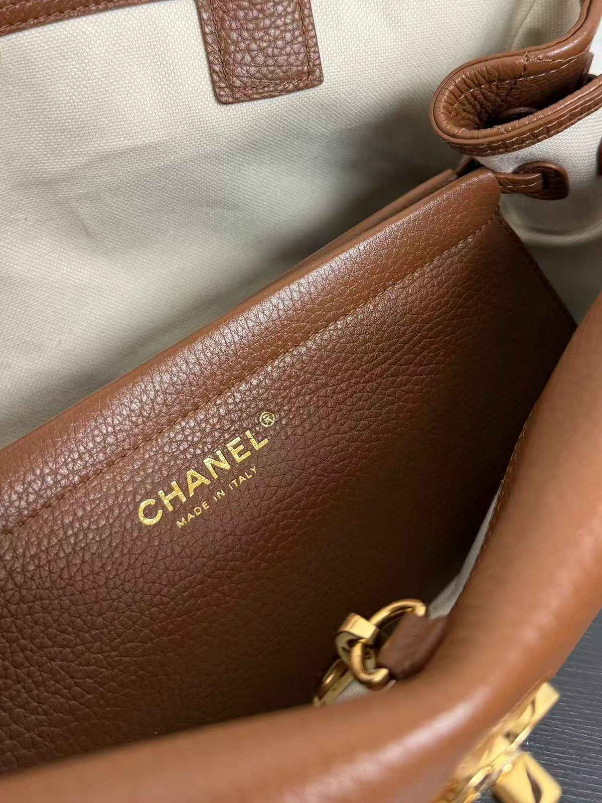 CC 26ss Small Shopping Bag 30.5cm Brown Grain Leather