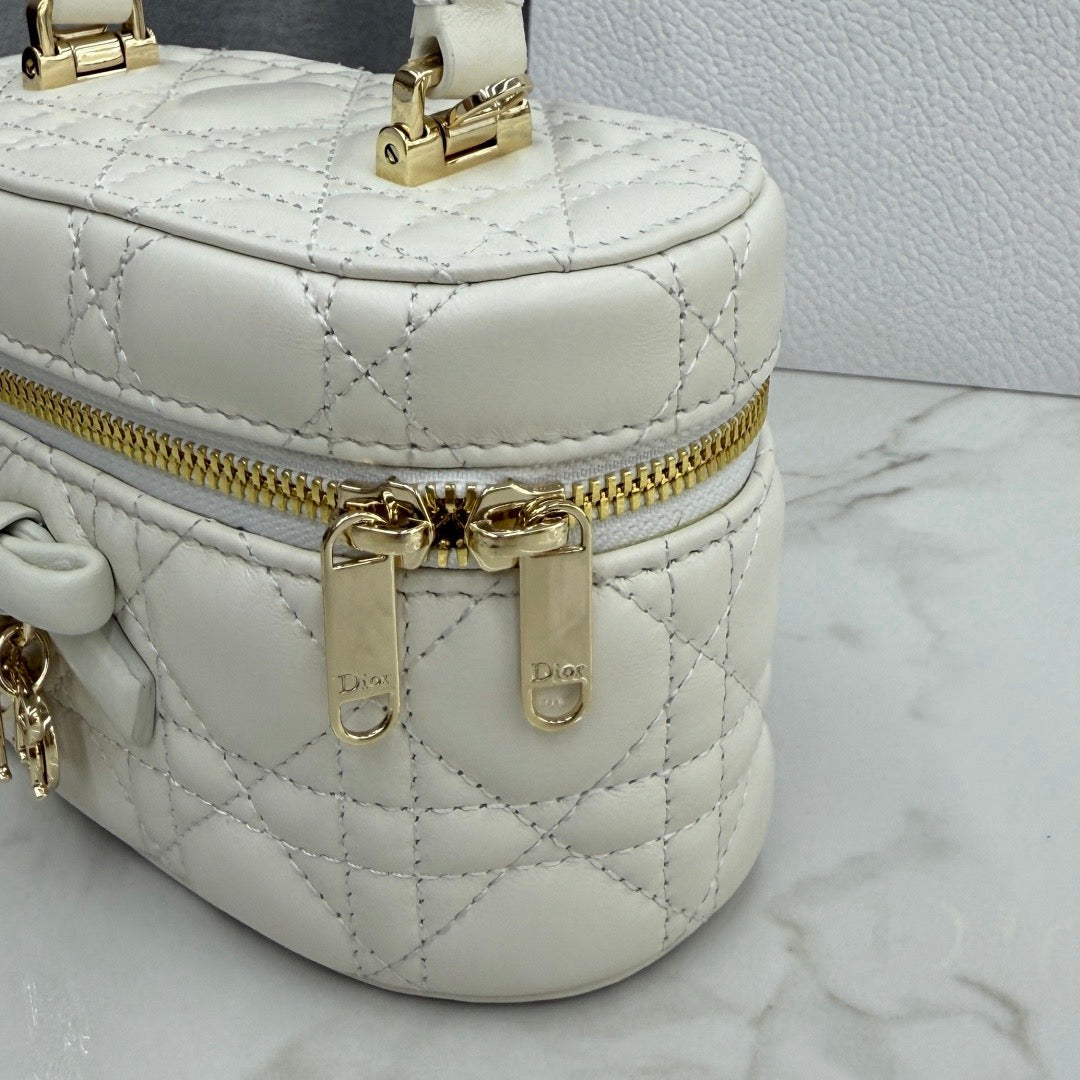 CD Mini Cosmetic Bag Ivory Cannage Quited Lambskin