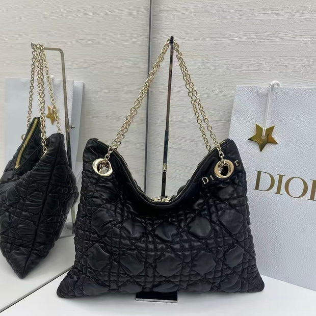 Dior 2026 Crunchy Bag 38cm Black Puffy Macrocannage Calfskin