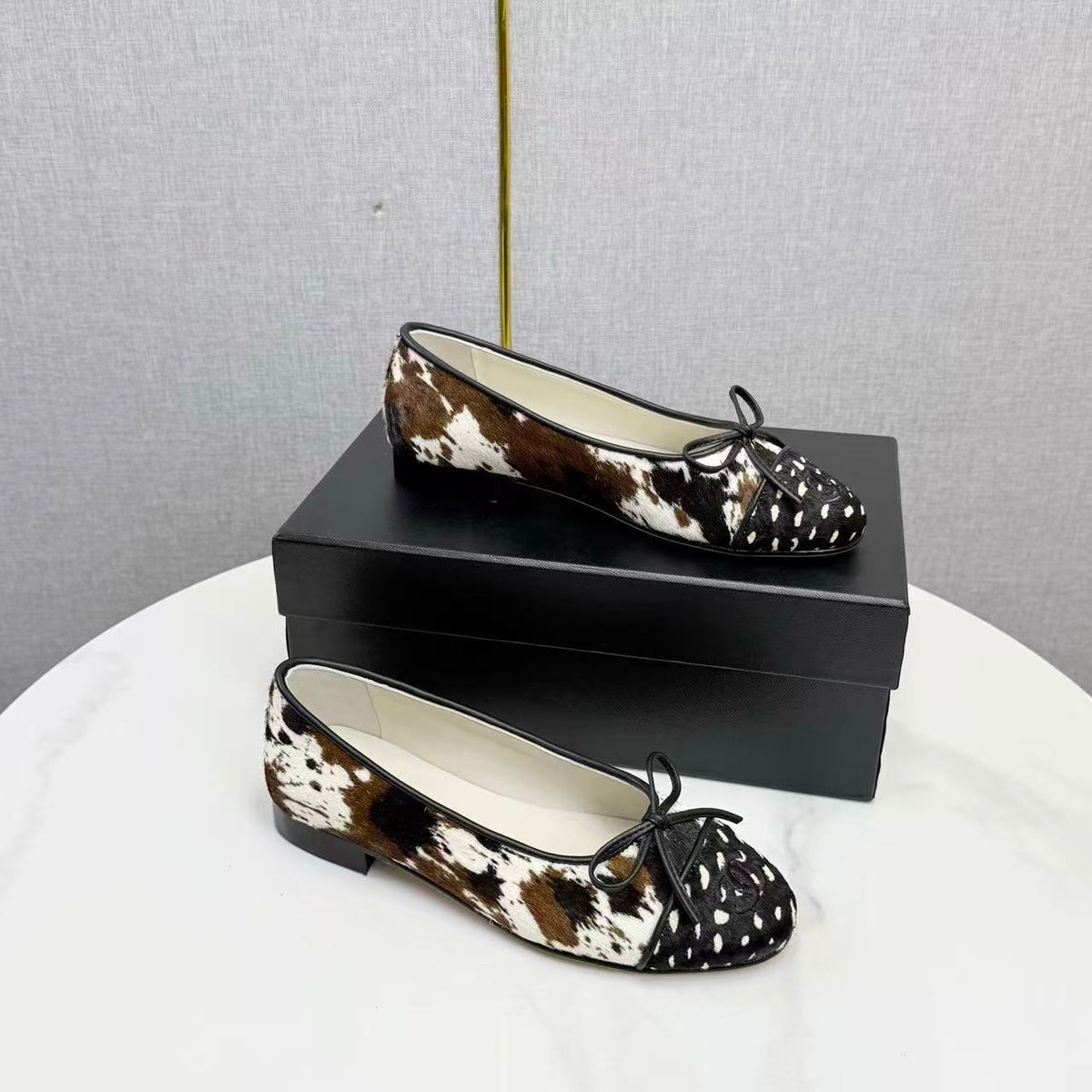 Chanel 2026 Ballet Flat Black White Brown Cowhide