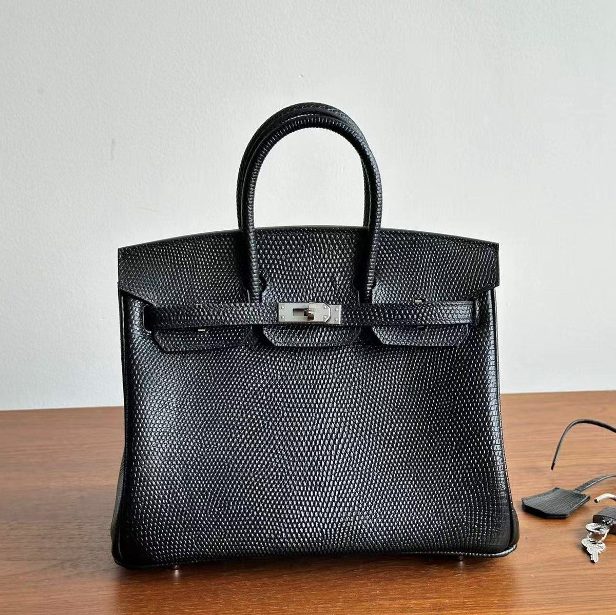Hermes Birkin 25 Black Salvator Lizard Sliver Hardware